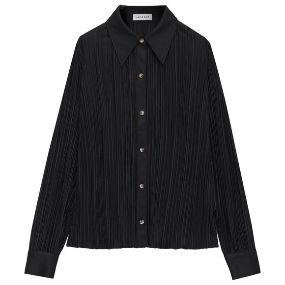 NWT Anine Bing Black Plissé Effect Button Up Shirt - Picture 1 of 9